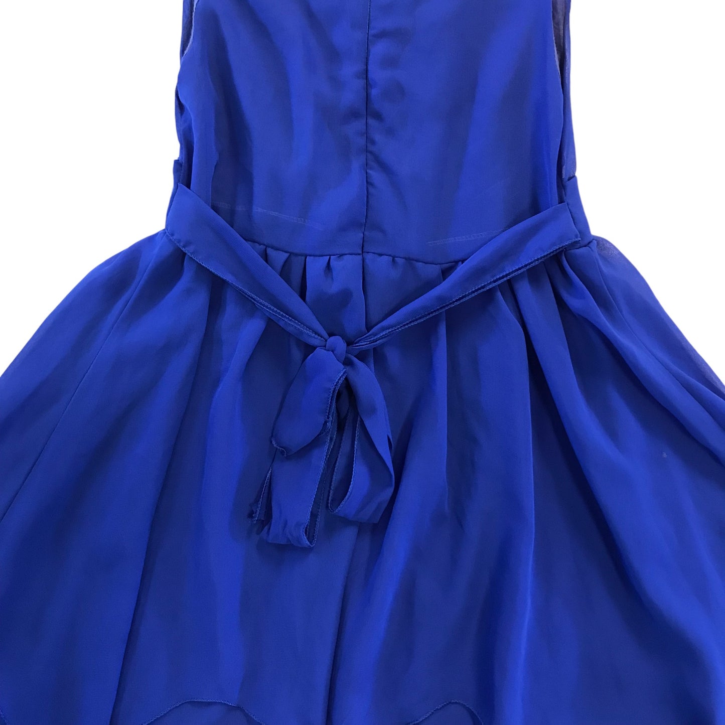 Ultramarine blue mini party dress 13 years uneven hem canvas belt sleeveless