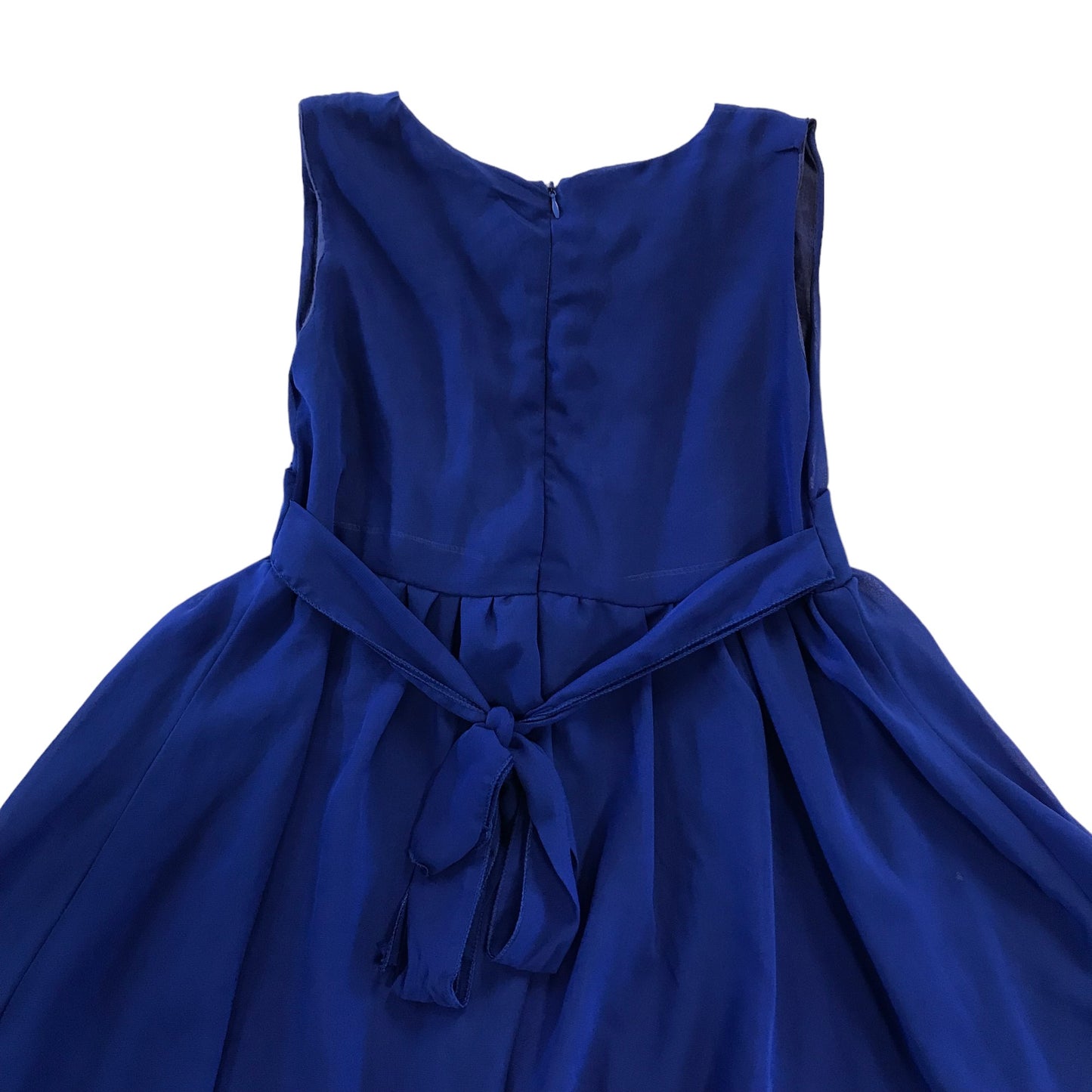 Ultramarine blue mini party dress 13 years uneven hem canvas belt sleeveless