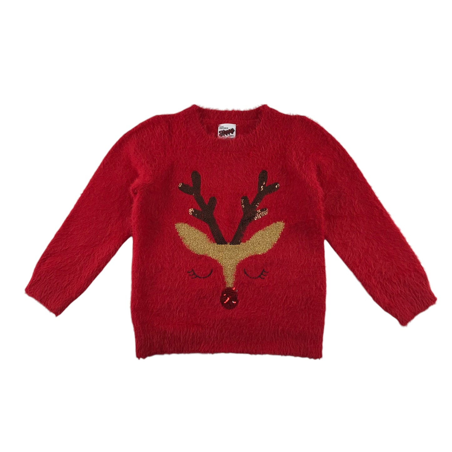 George festive jumper 5-6 Years red Rudolph reindeer face with sequin noise and antlers