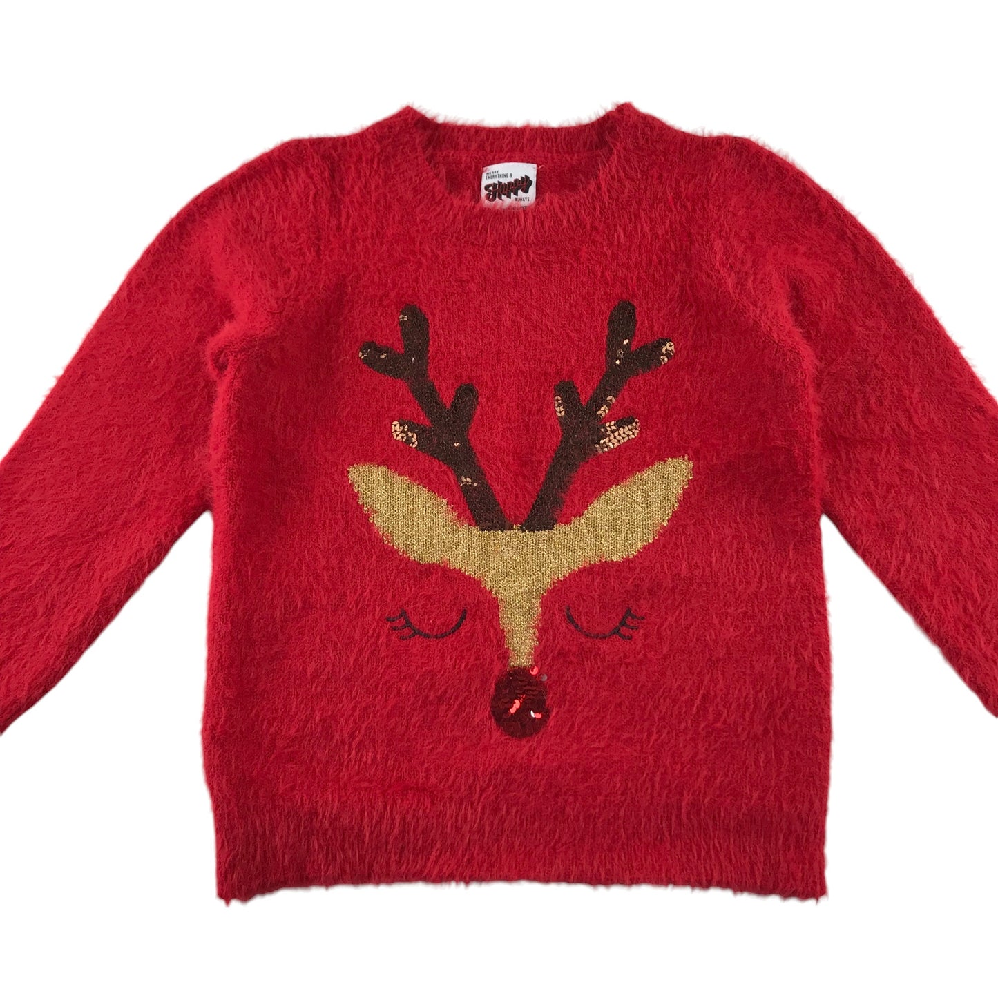 George festive jumper 5-6 Years red Rudolph reindeer face with sequin noise and antlers