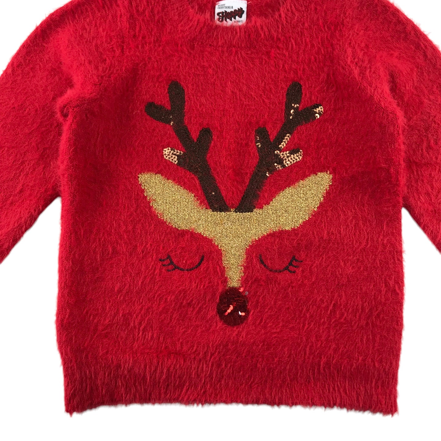 George festive jumper 5-6 Years red Rudolph reindeer face with sequin noise and antlers