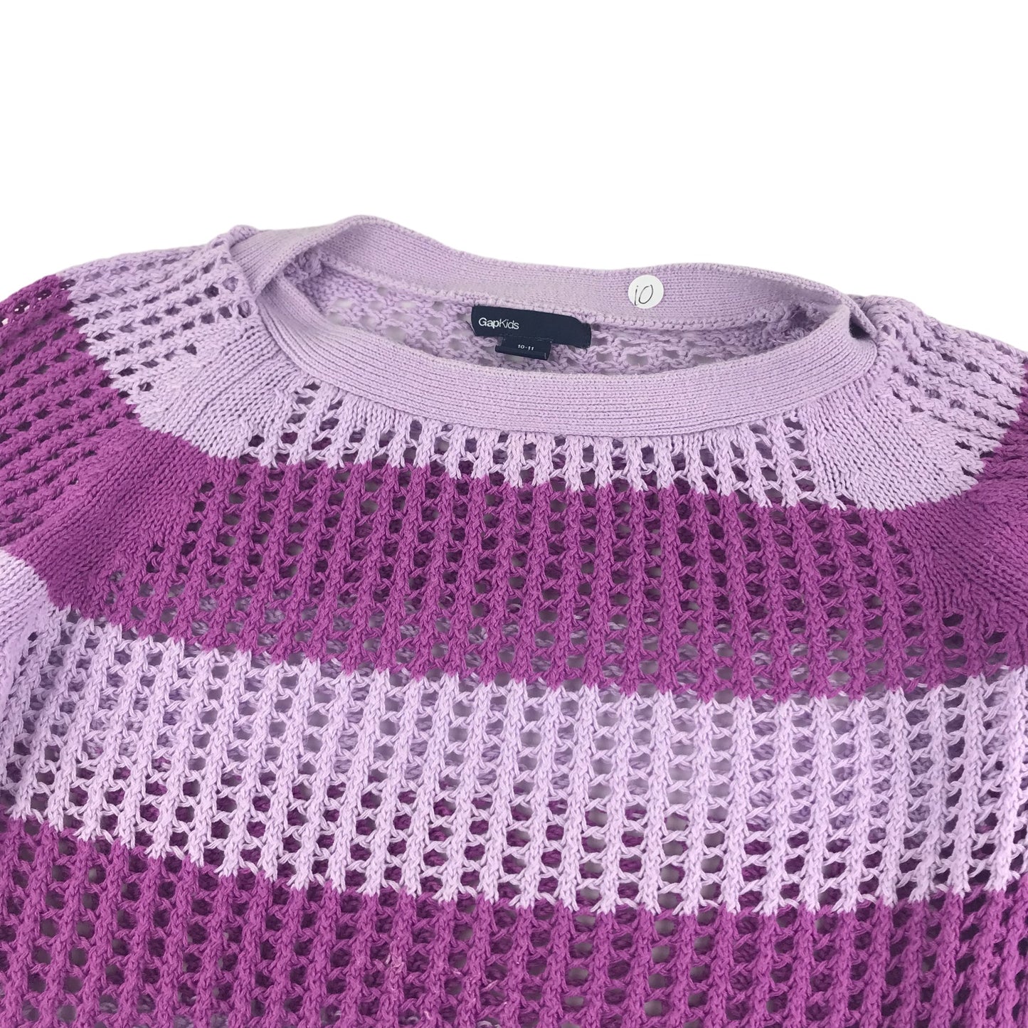 GAP Jumper Age 10 Lilac Purple Stripy Fishnet Style Knitted