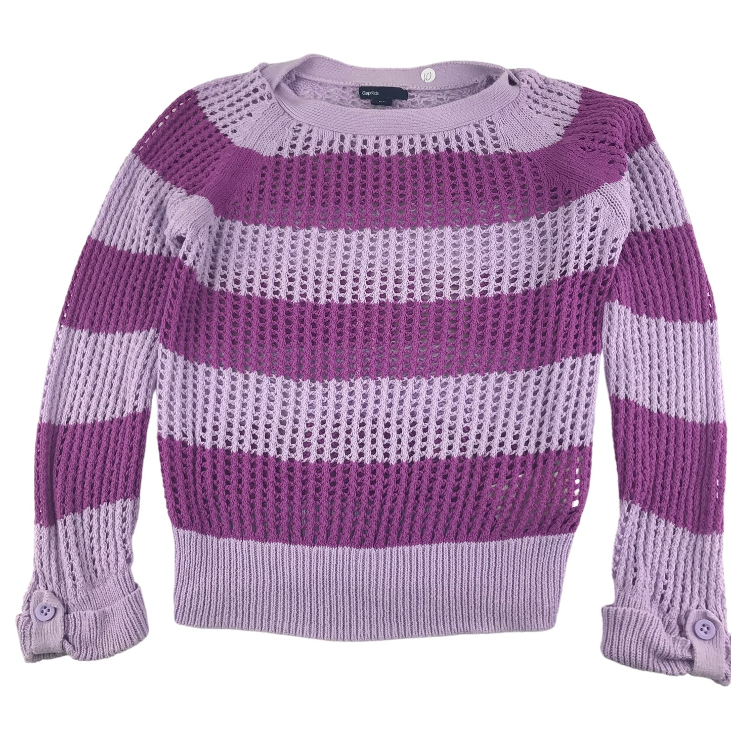 GAP Jumper Age 10 Lilac Purple Stripy Fishnet Style Knitted