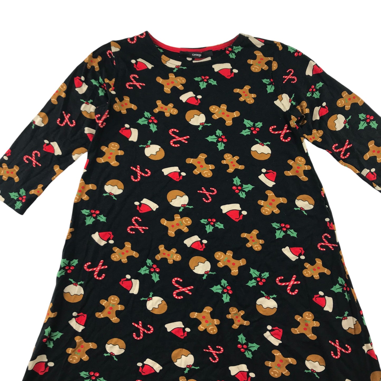 George festive dress 9-10 years black long sleeve A-line stretchy gingerbread print pattern