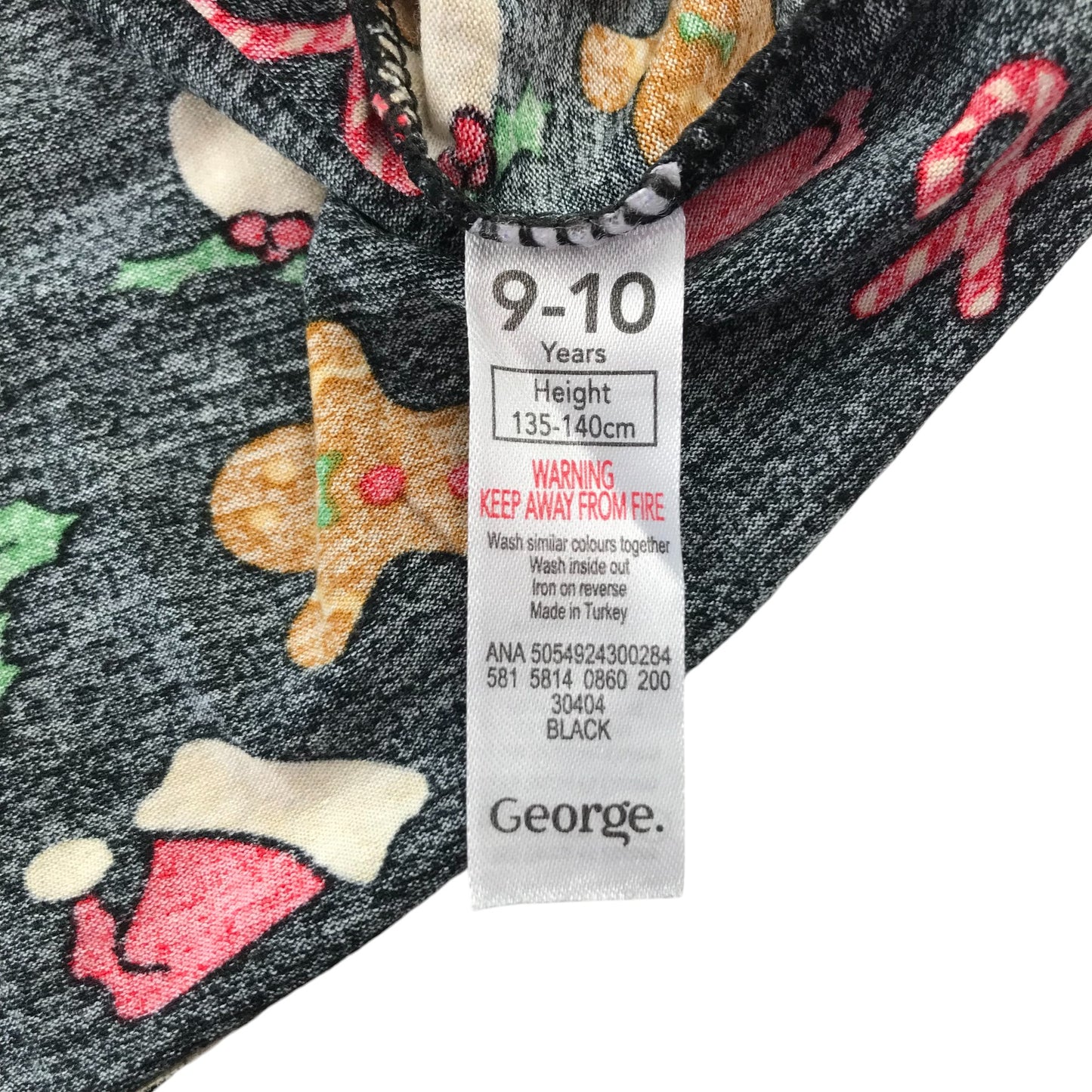 George festive dress 9-10 years black long sleeve A-line stretchy gingerbread print pattern