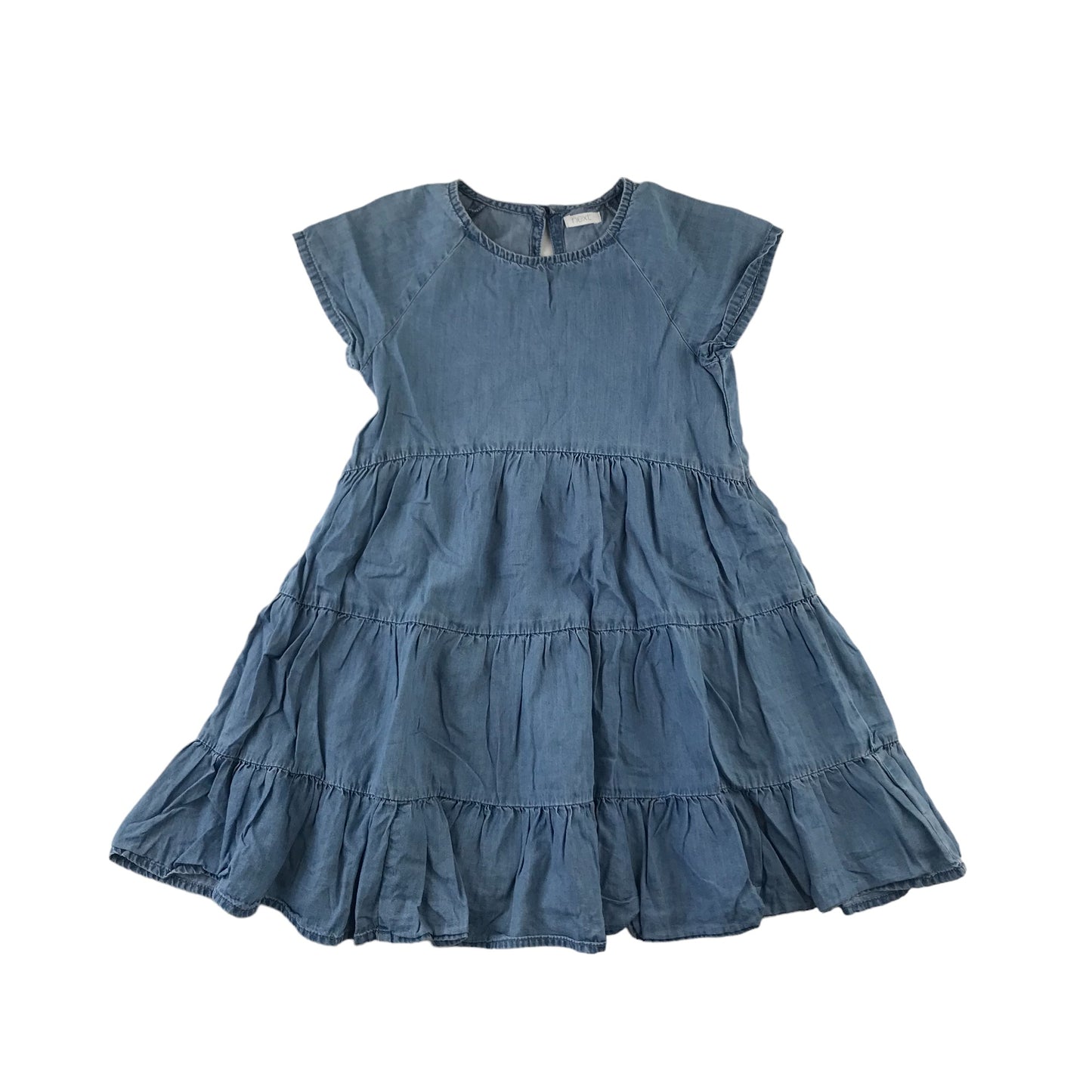 Next Dress Age 7 Blue Denim Style Tiered Skirt Frilled Hem