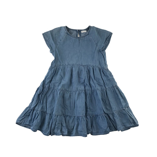 Next Dress Age 7 Blue Denim Style Tiered Skirt Frilled Hem