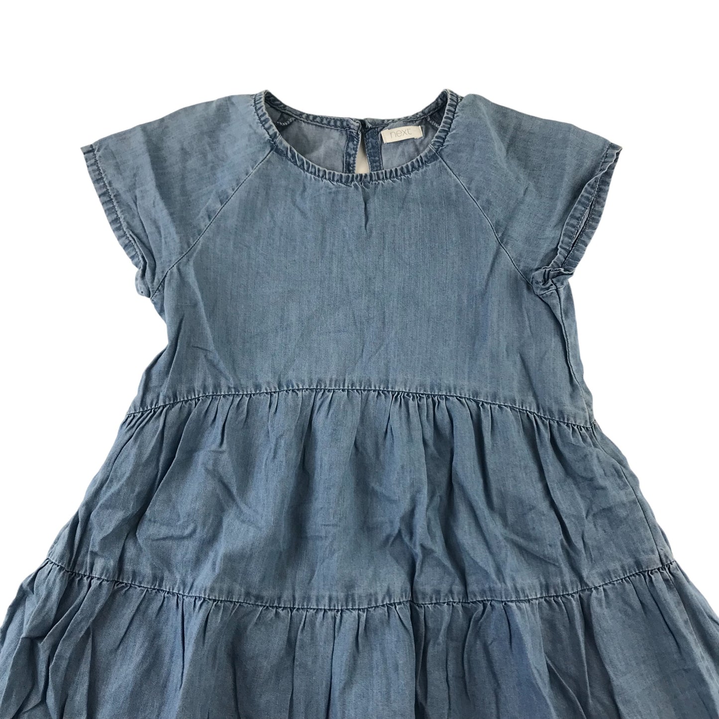 Next Dress Age 7 Blue Denim Style Tiered Skirt Frilled Hem