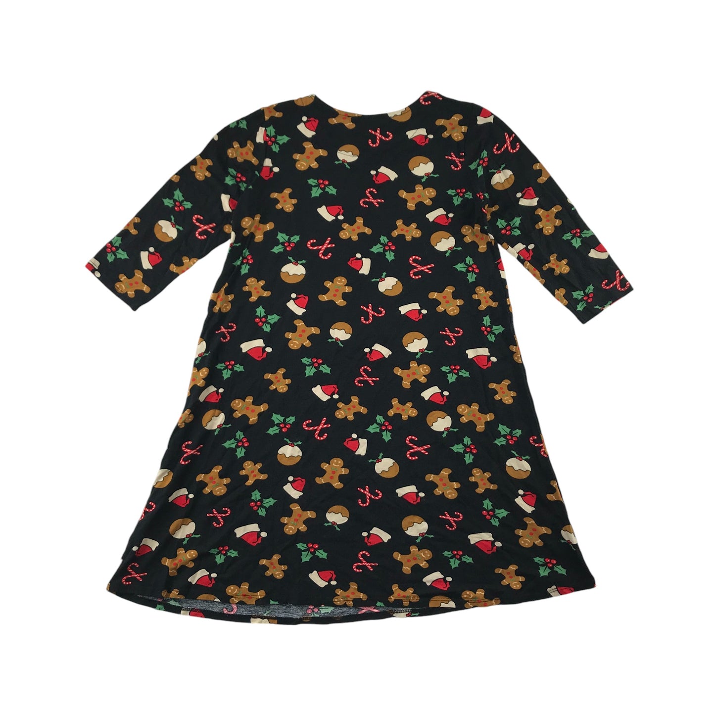 George festive dress 9-10 years black long sleeve A-line stretchy gingerbread print pattern