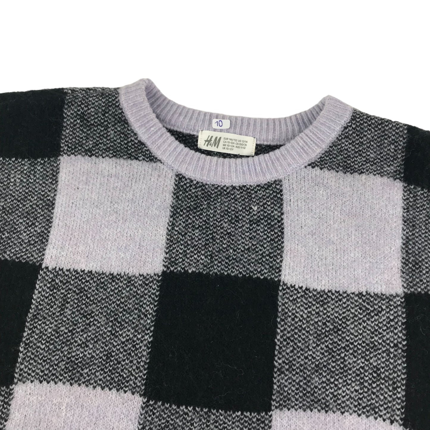 H&M Jumper Age 11 Lilac Black Check Pattern