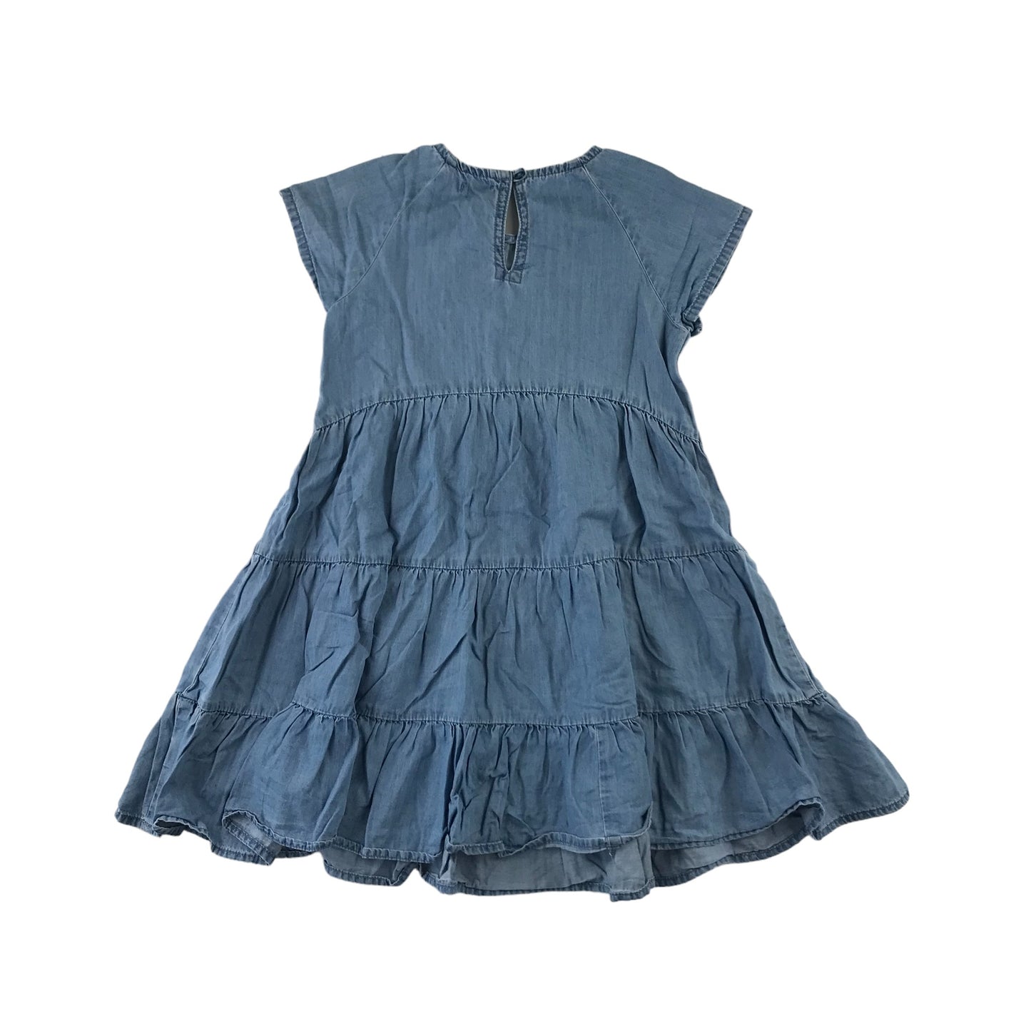 Next Dress Age 7 Blue Denim Style Tiered Skirt Frilled Hem