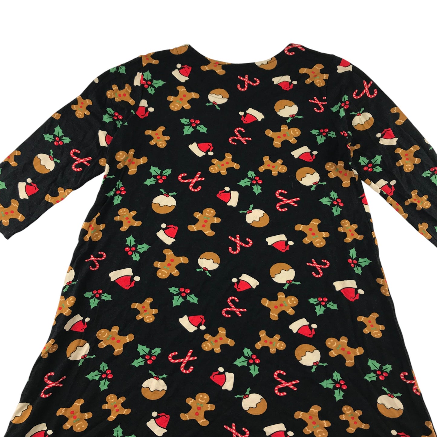 George festive dress 9-10 years black long sleeve A-line stretchy gingerbread print pattern