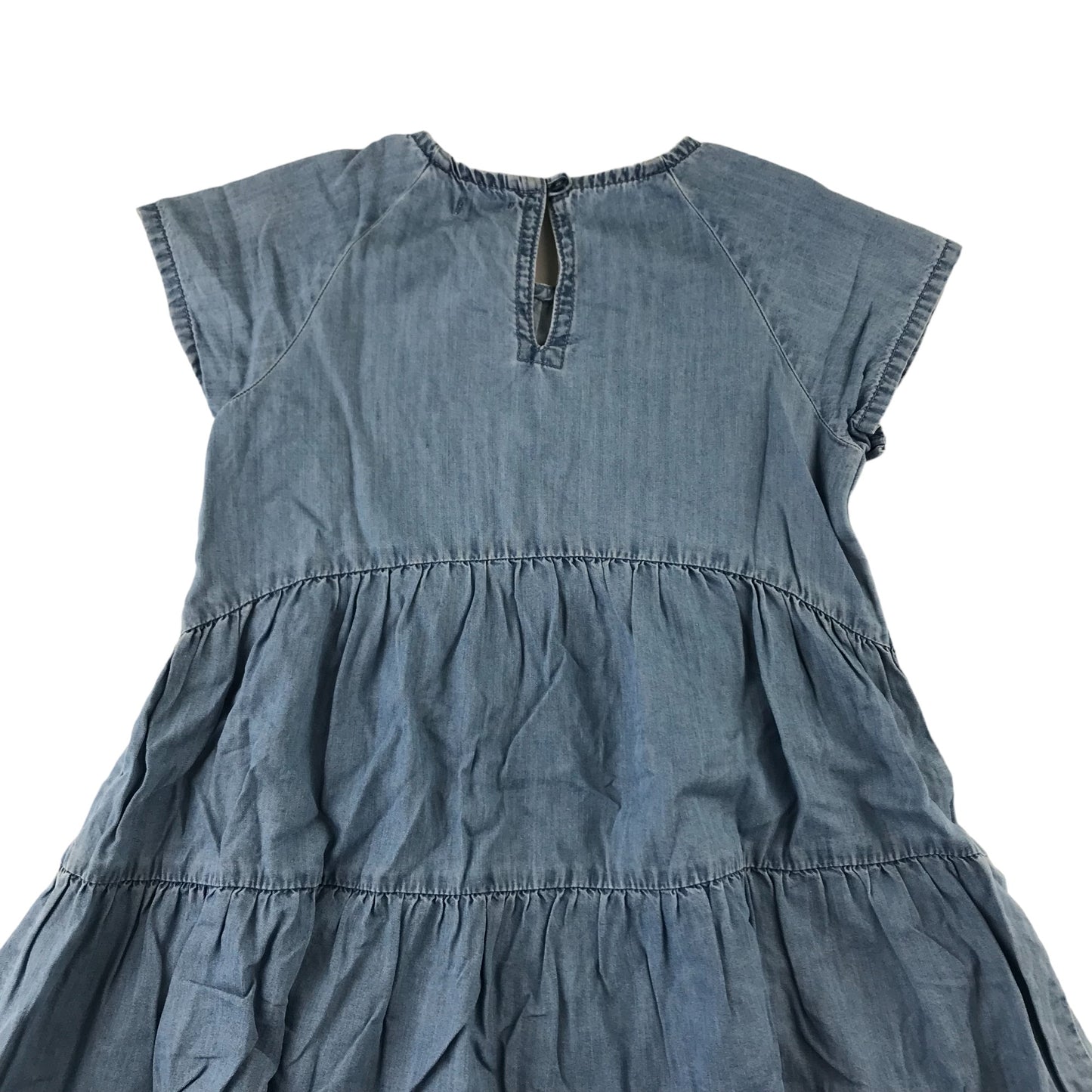 Next Dress Age 7 Blue Denim Style Tiered Skirt Frilled Hem