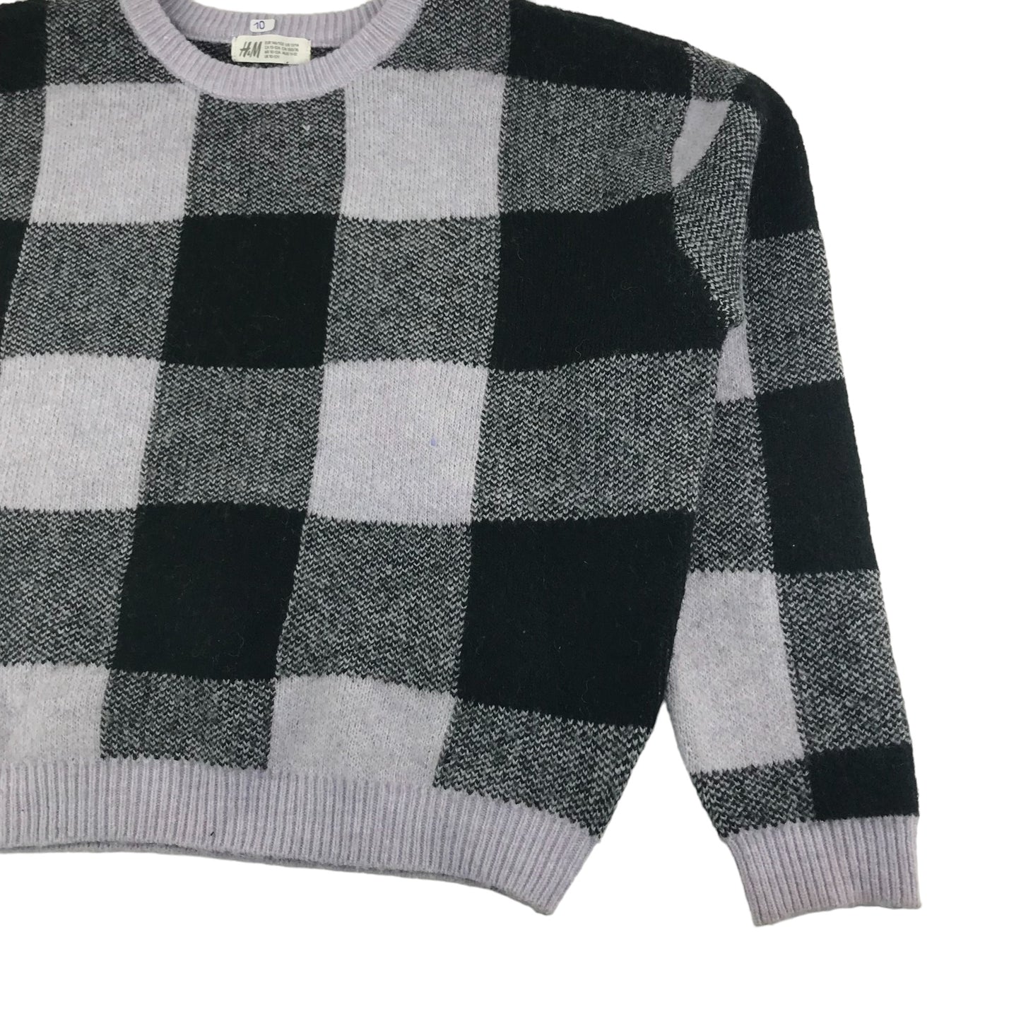 H&M Jumper Age 11 Lilac Black Check Pattern