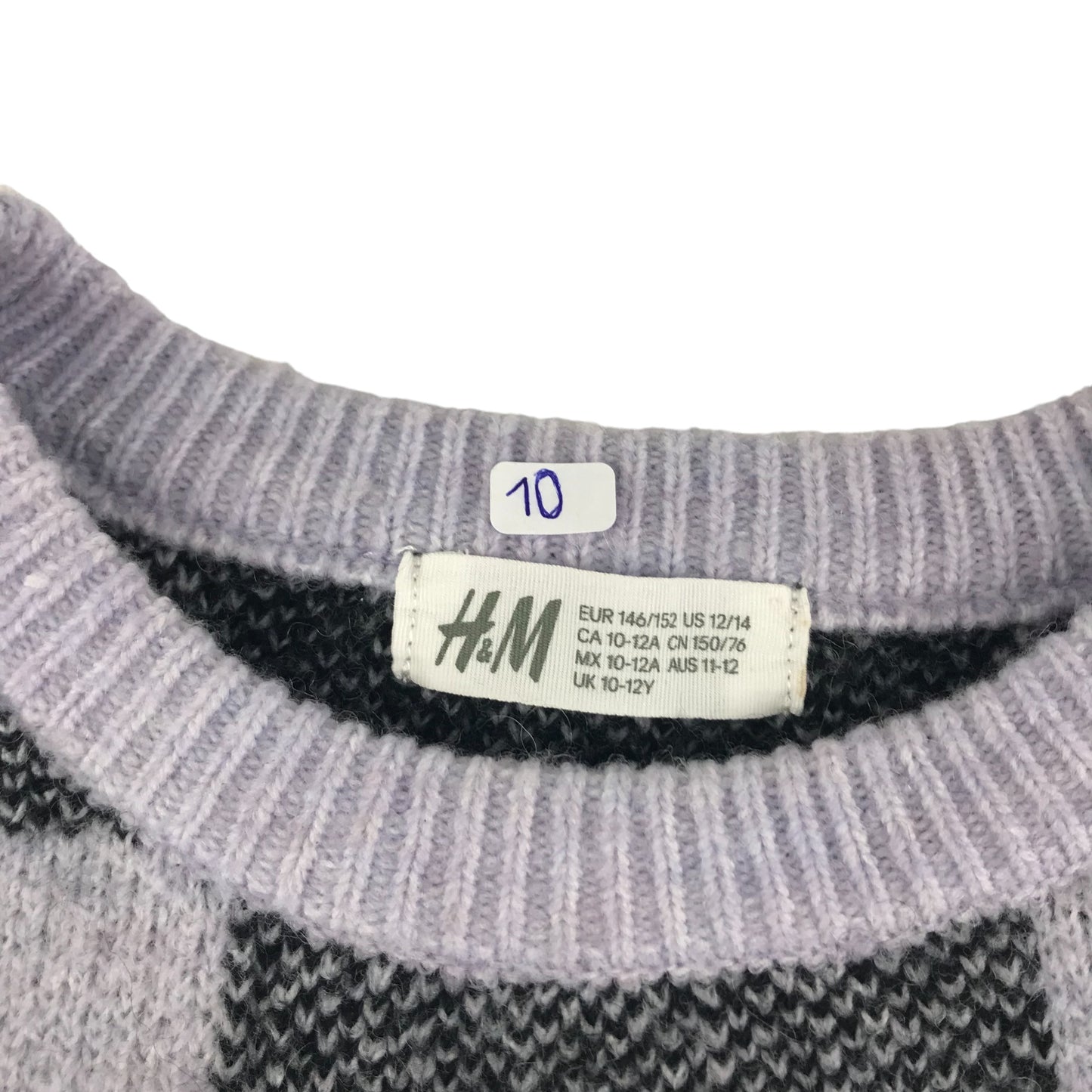 H&M Jumper Age 11 Lilac Black Check Pattern