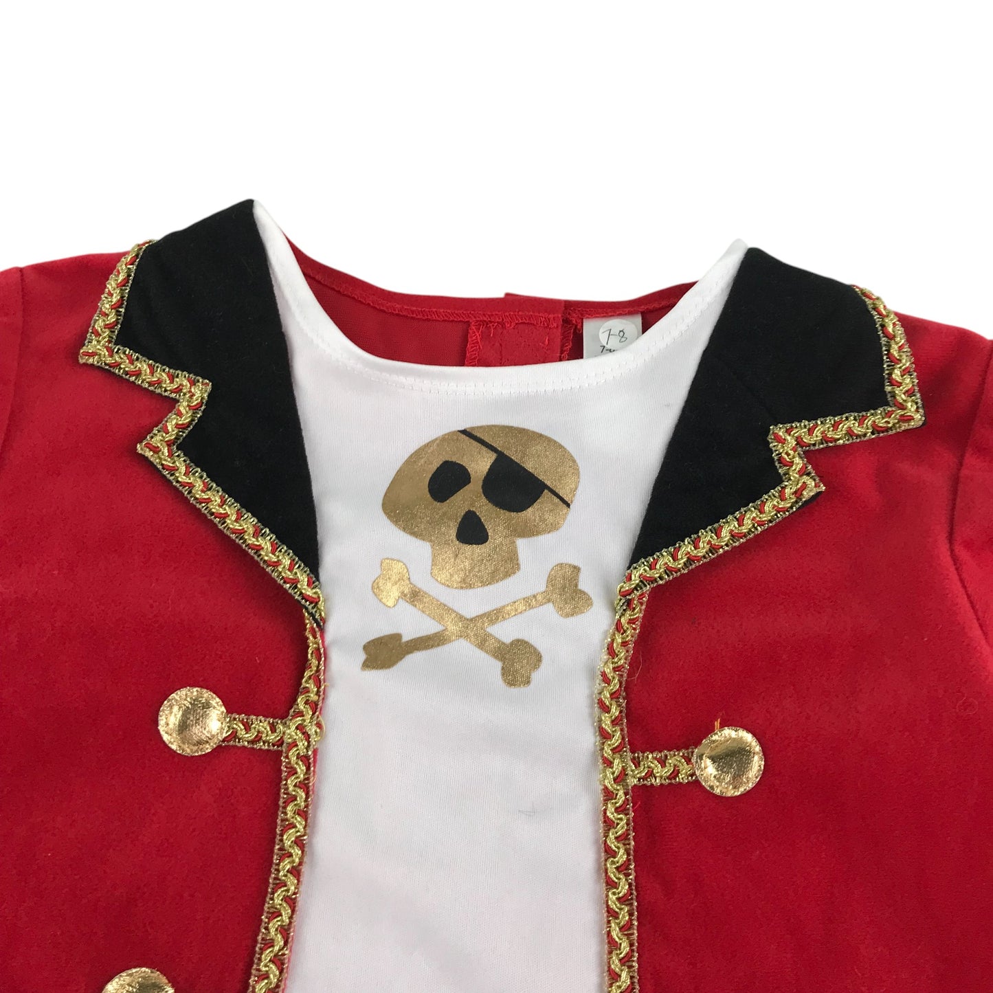 Pirate costume 7-8 years red long sleeve top with golden details