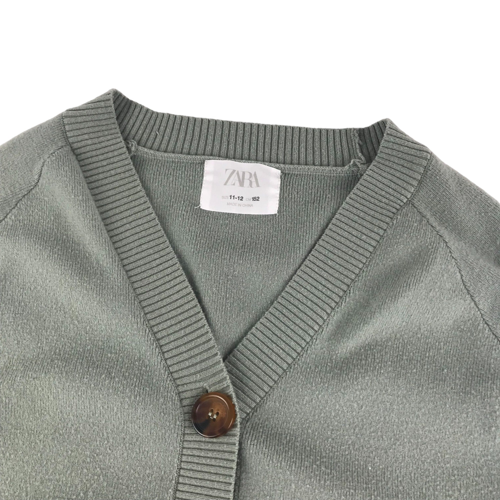 Zara Cardigan Age 11 Greyish Green V neck Button Up