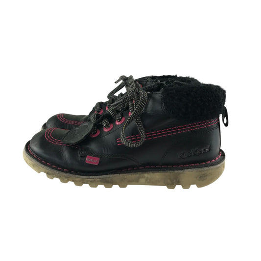 Kickers boots shoe size 2 black and pink colourway leather upper with back rubber soles