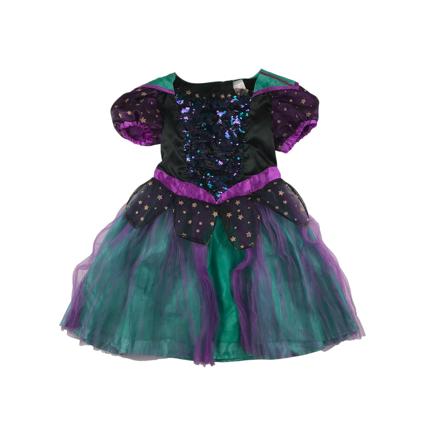 Morrisons costume dress 5-6 years black turquoise and purple sequin and glitter spooky dress