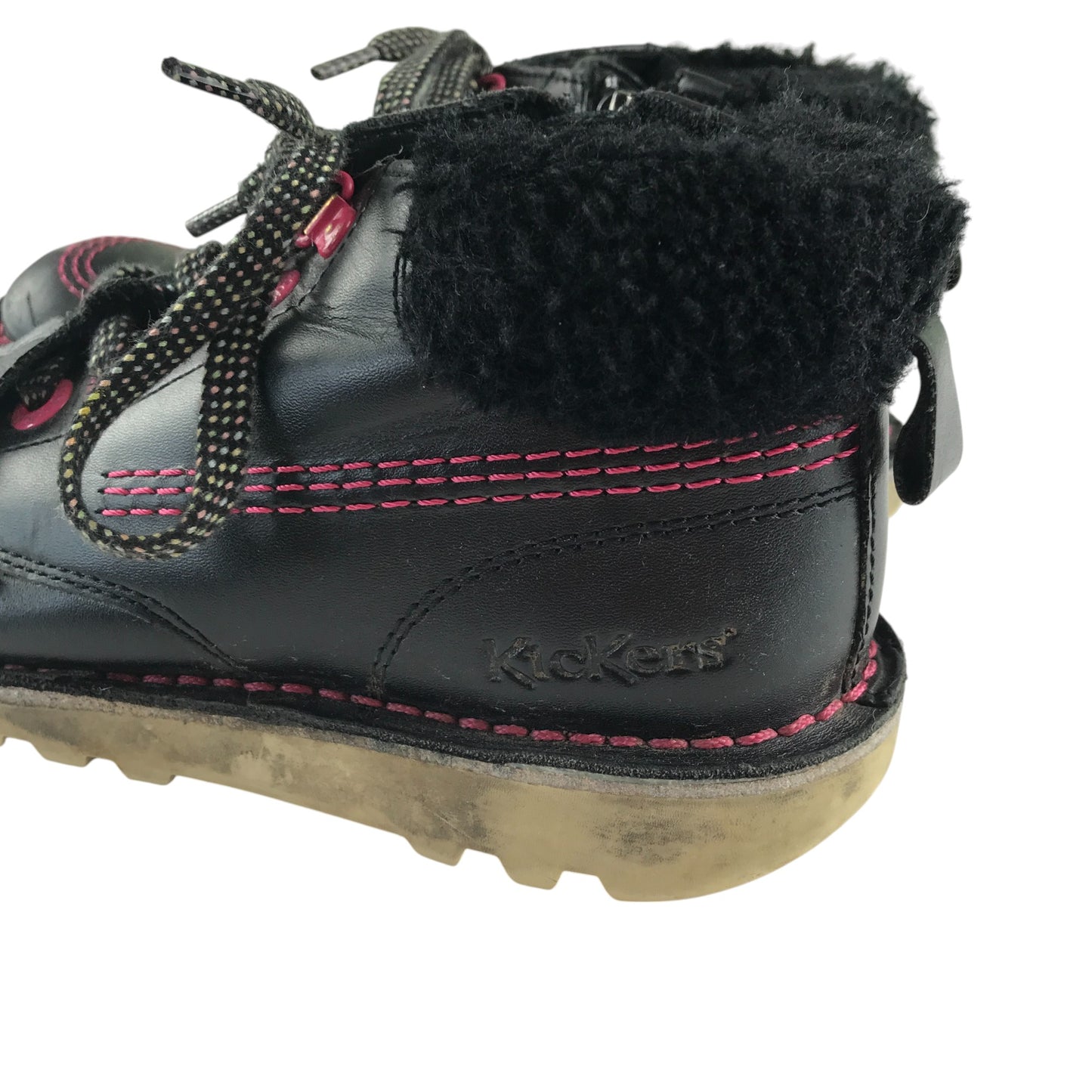 Kickers boots shoe size 2 black and pink colourway leather upper with back rubber soles