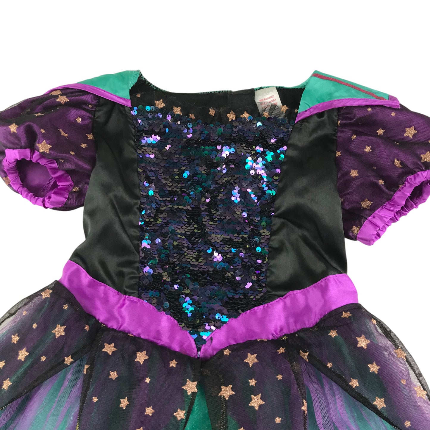 Morrisons costume dress 5-6 years black turquoise and purple sequin and glitter spooky dress