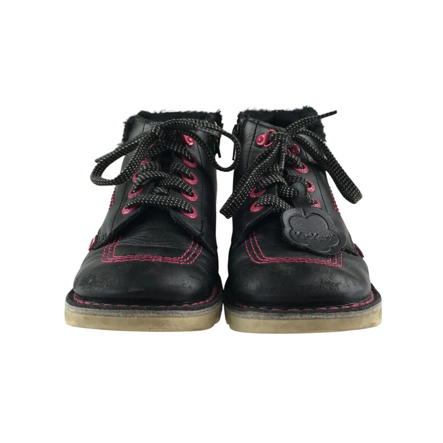 Kickers boots shoe size 2 black and pink colourway leather upper with back rubber soles