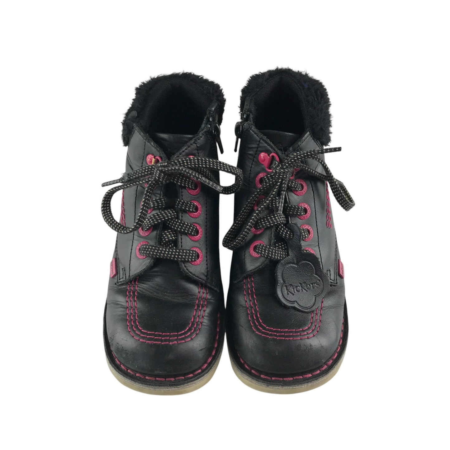 Kickers boots shoe size 2 black and pink colourway leather upper with back rubber soles