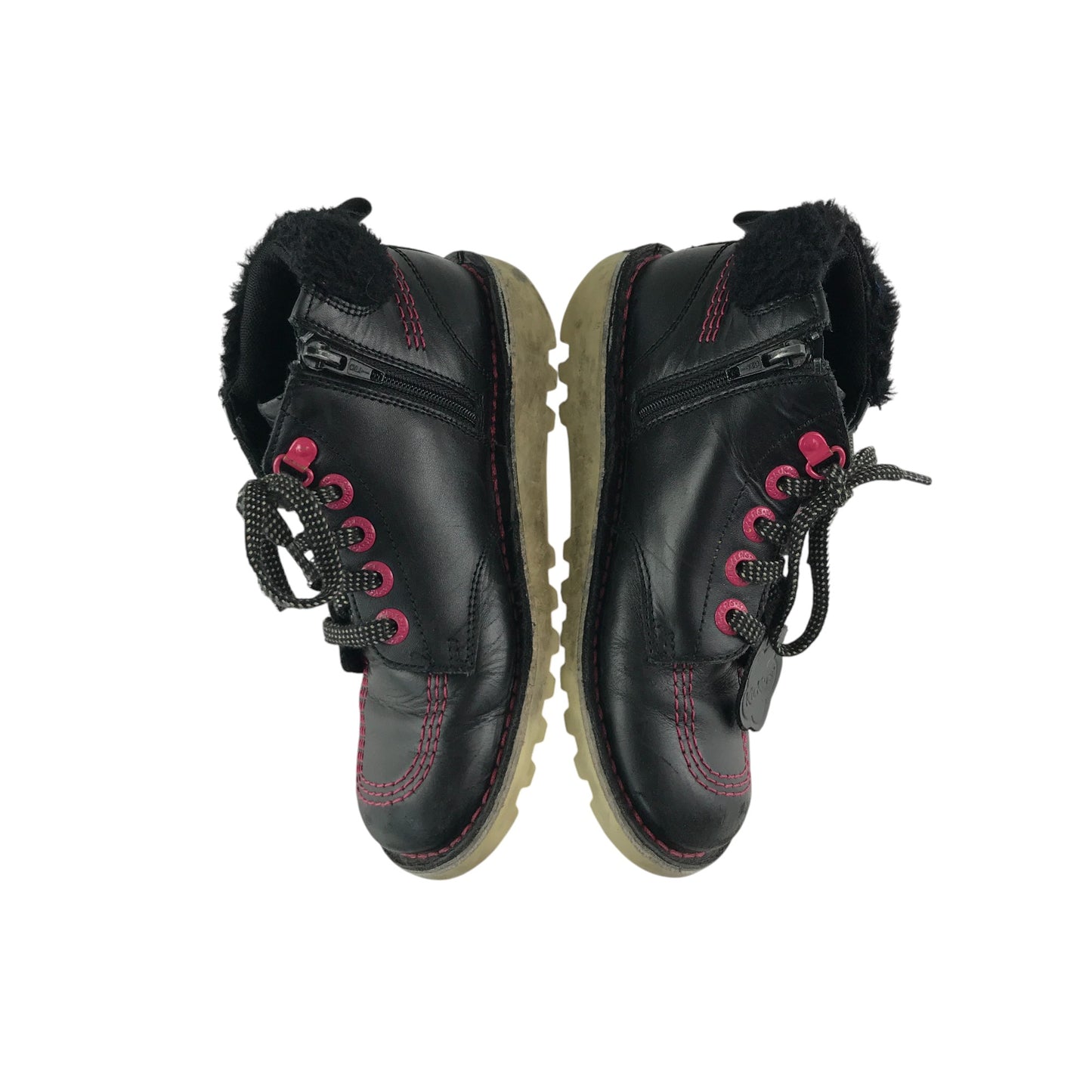 Kickers boots shoe size 2 black and pink colourway leather upper with back rubber soles
