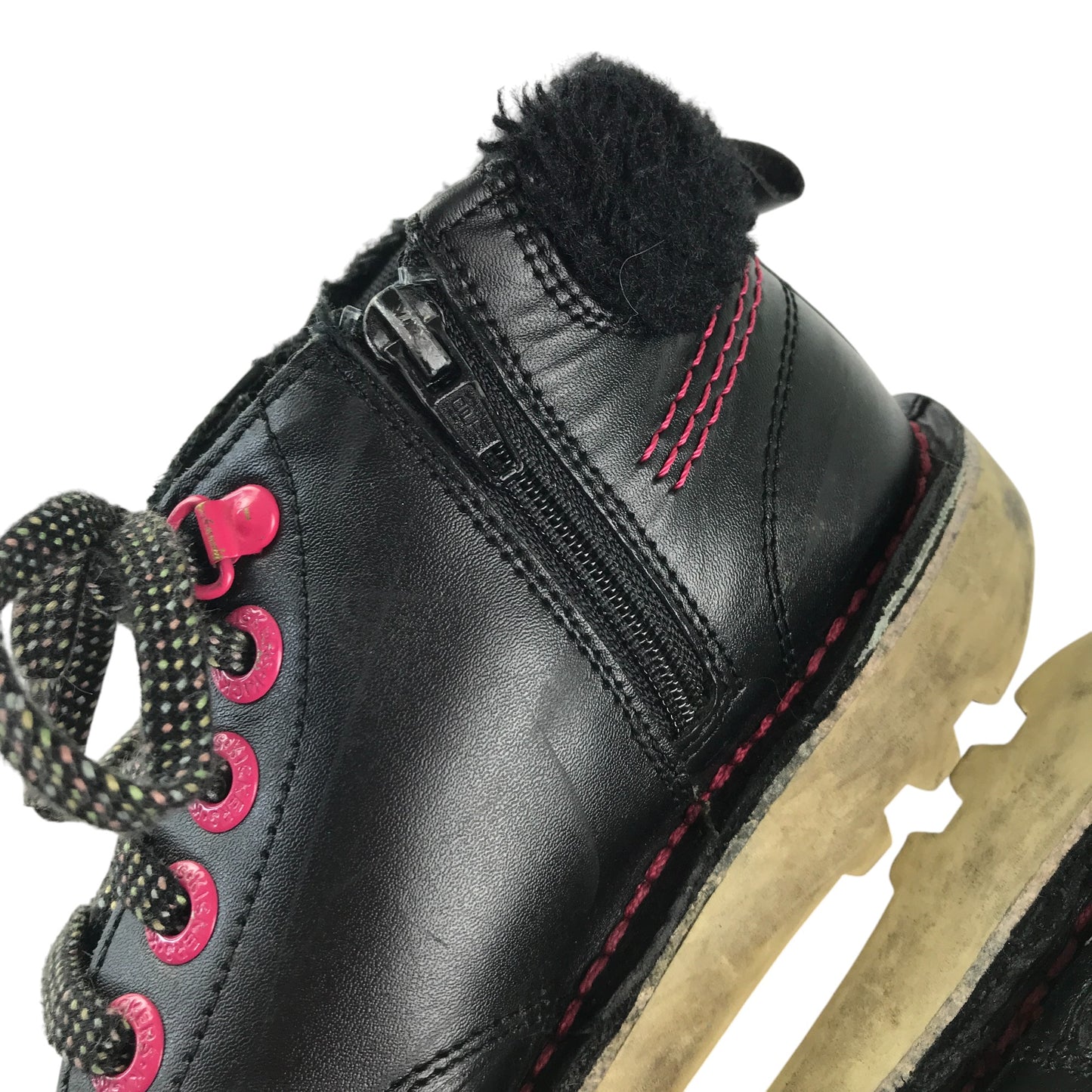 Kickers boots shoe size 2 black and pink colourway leather upper with back rubber soles
