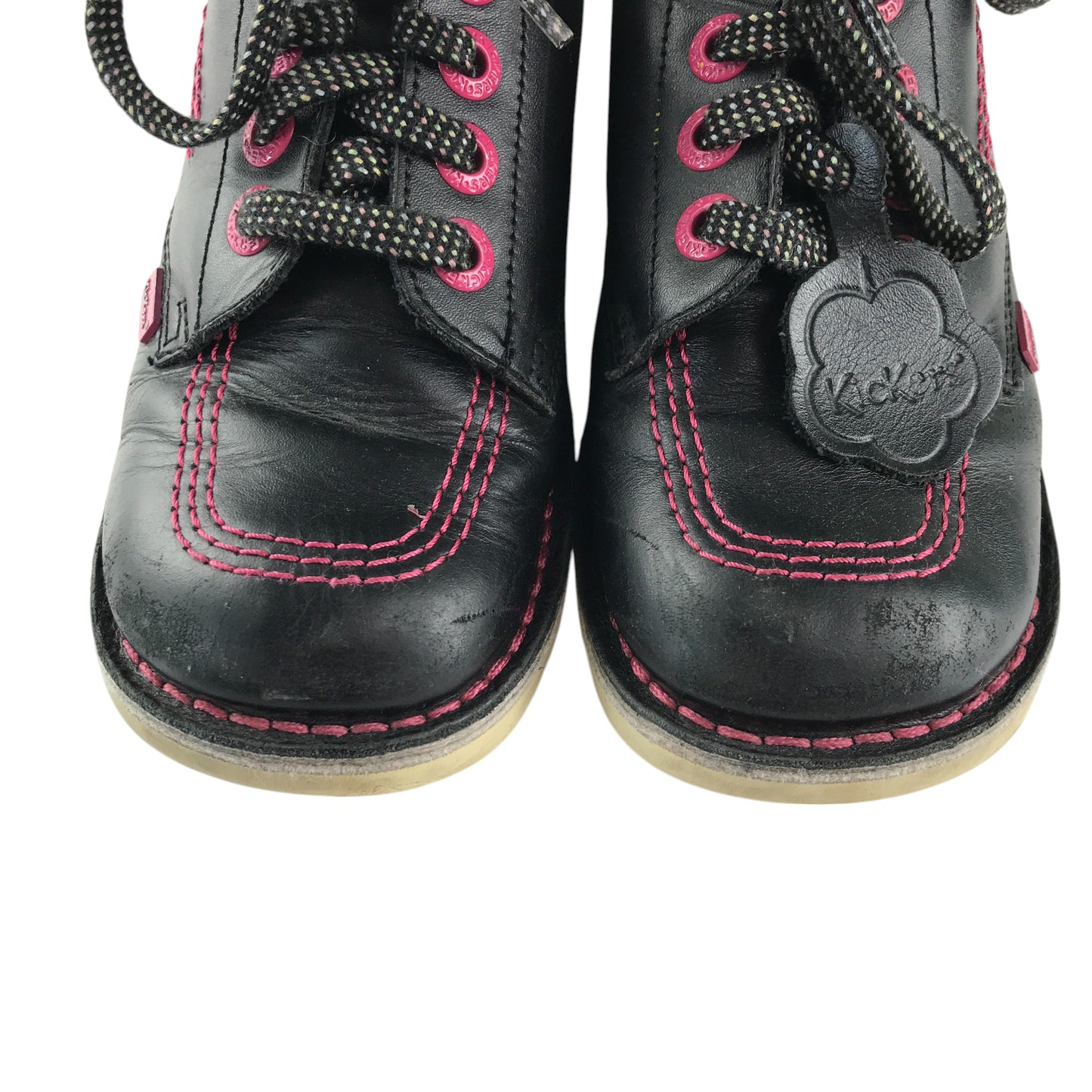 Kickers boots shoe size 2 black and pink colourway leather upper with back rubber soles
