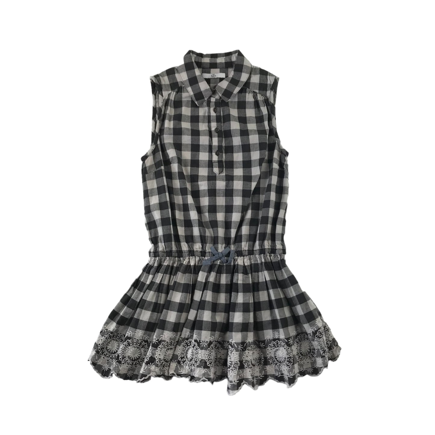 M&S Dress Age 10 Black and White Checked Sleeveless Shirt Style Cotton