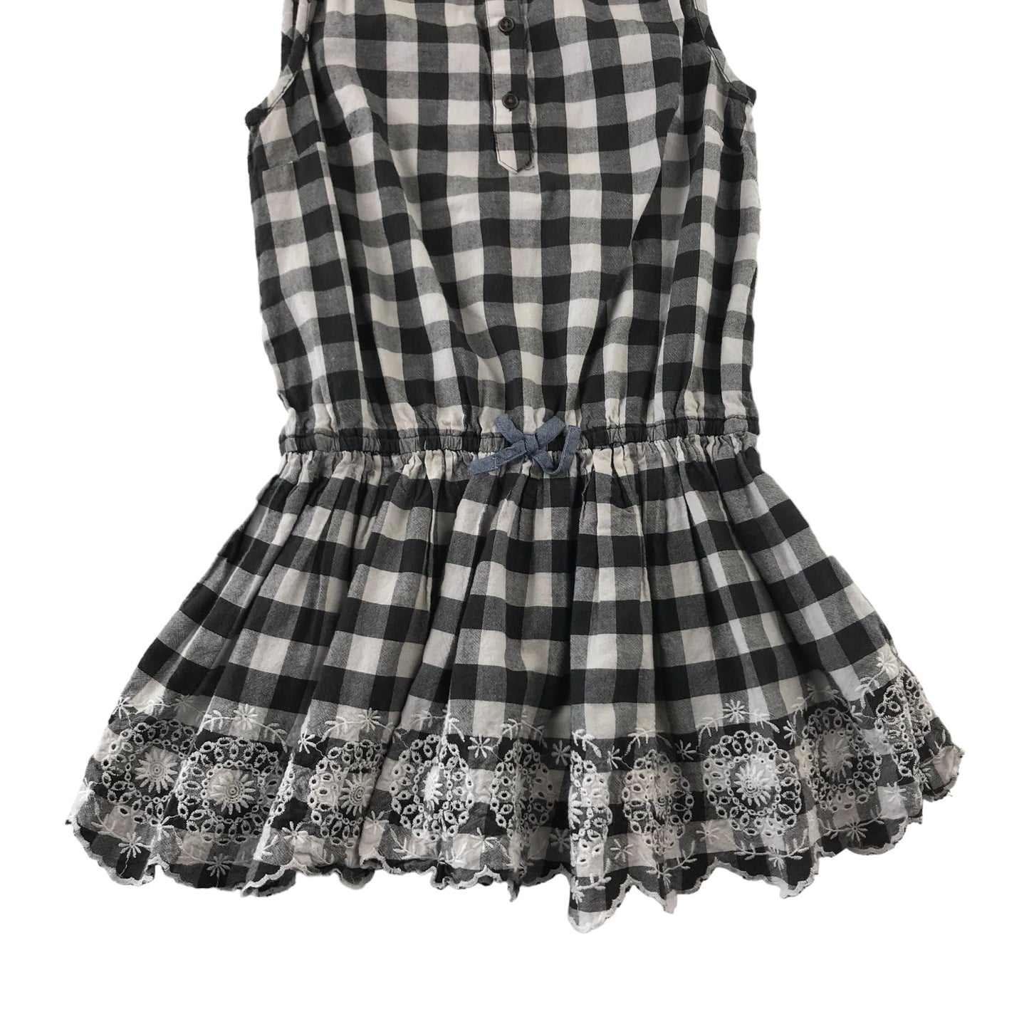 M&S Dress Age 10 Black and White Checked Sleeveless Shirt Style Cotton