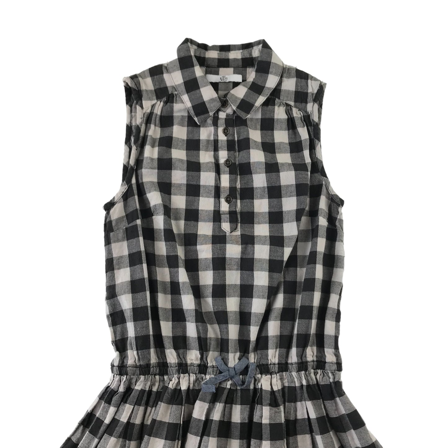 M&S Dress Age 10 Black and White Checked Sleeveless Shirt Style Cotton