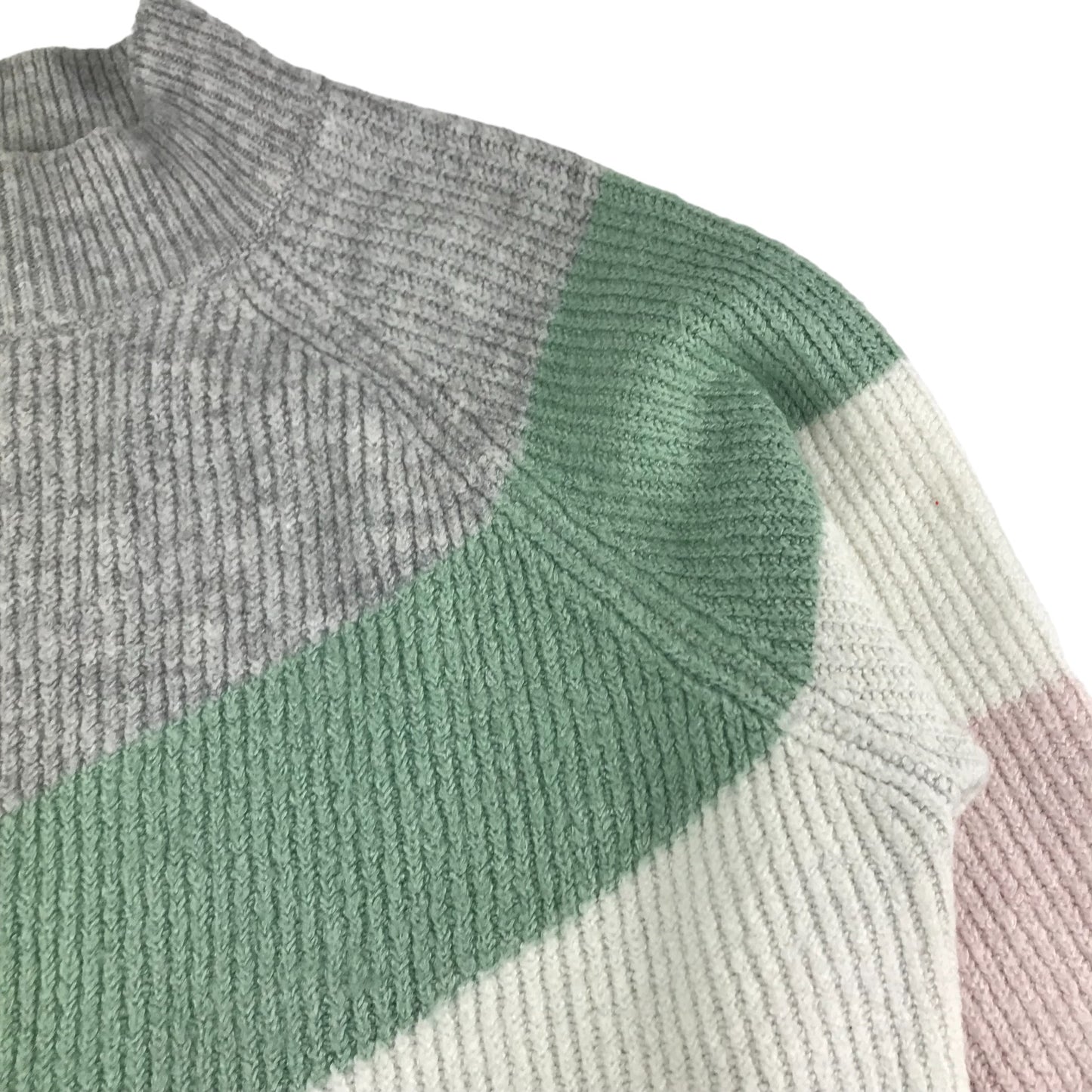 Primark Jumper Age 14 Grey green pink white panelling