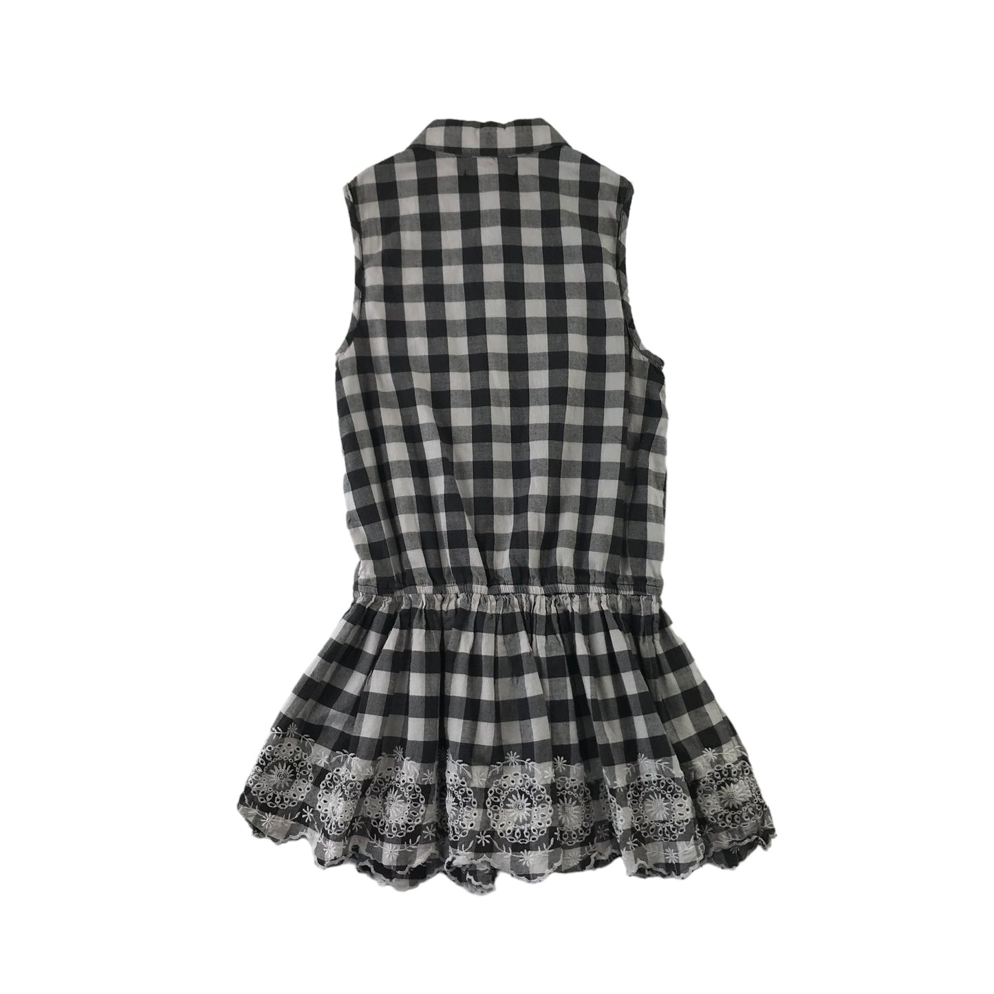 M&S Dress Age 10 Black and White Checked Sleeveless Shirt Style Cotton