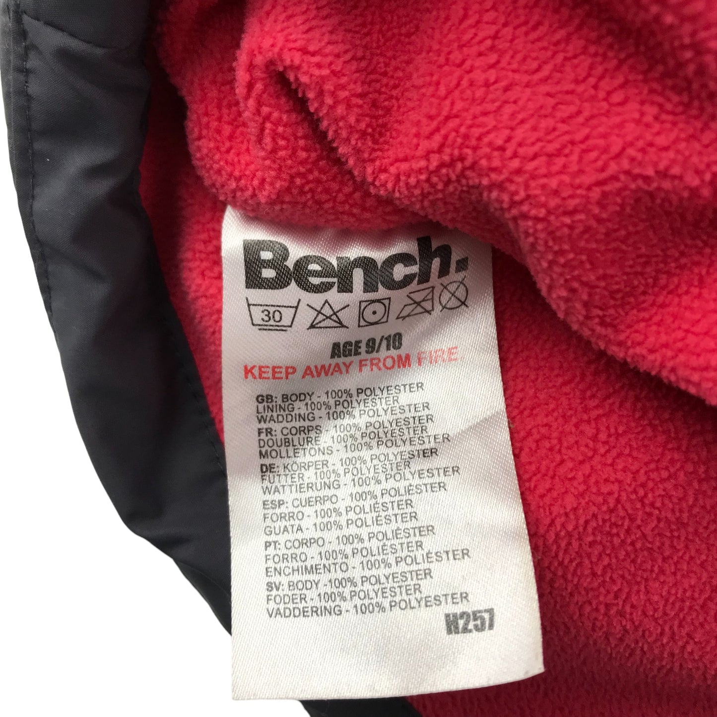 Bench Jacket Age 9 Grey Fleece Lined Puffer