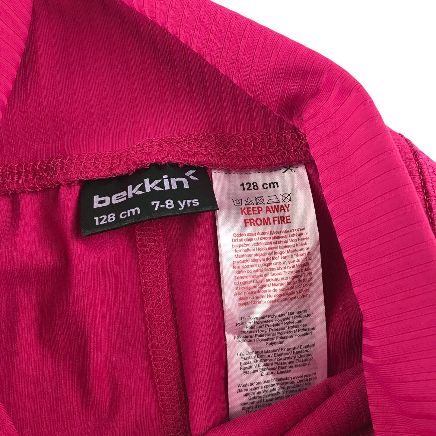 Bekkin sport leggings 7-8 years pink plain with logos on waistband