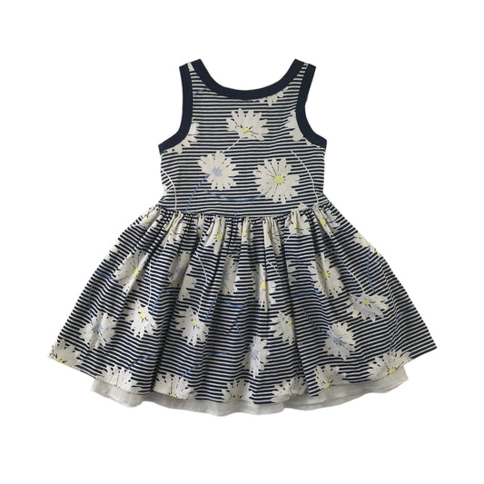 Jasper Conran Dress Age 6 Navy and White Stripy Daisies Pattern