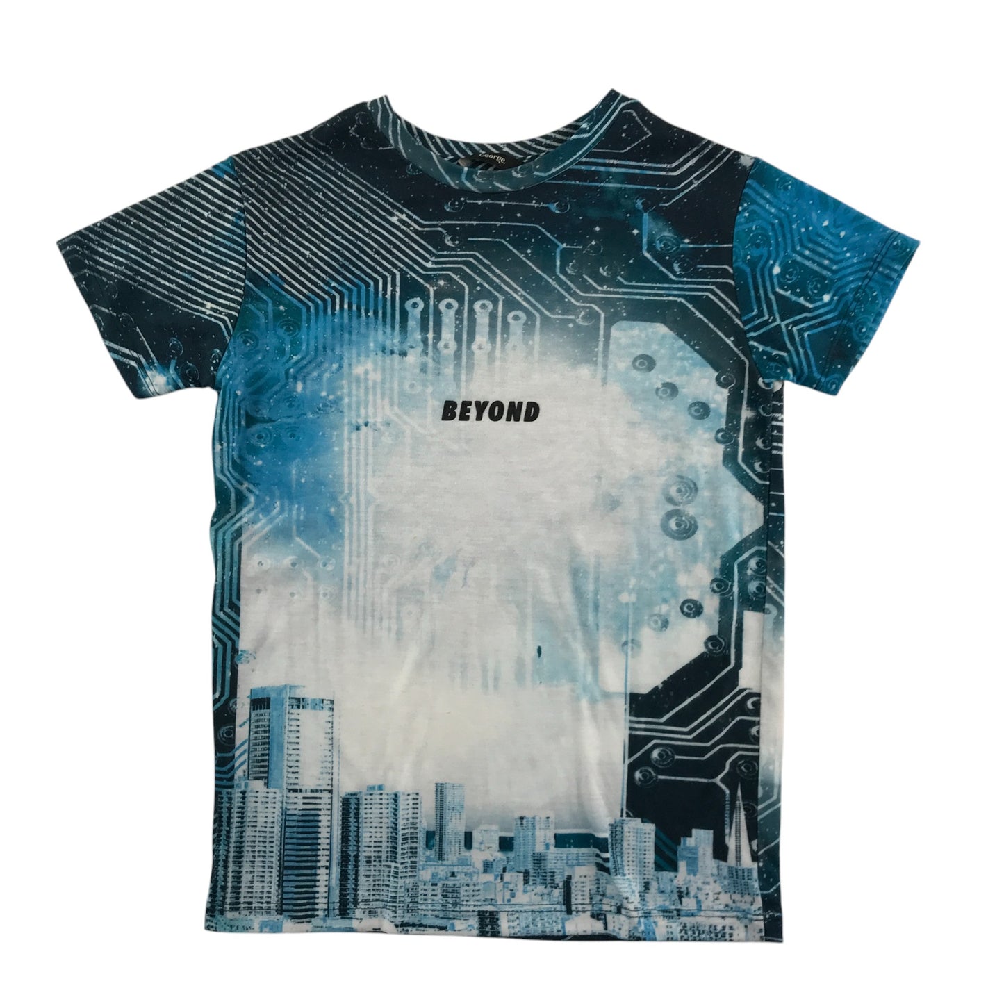 George t-shirt 6-7 years blue futuristic print with text