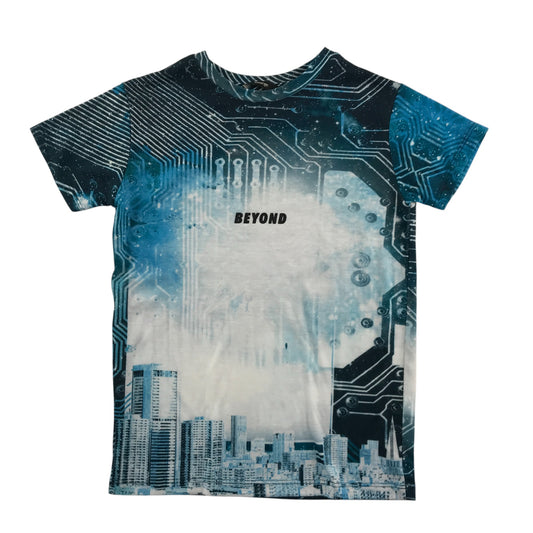 George t-shirt 6-7 years blue futuristic print with text