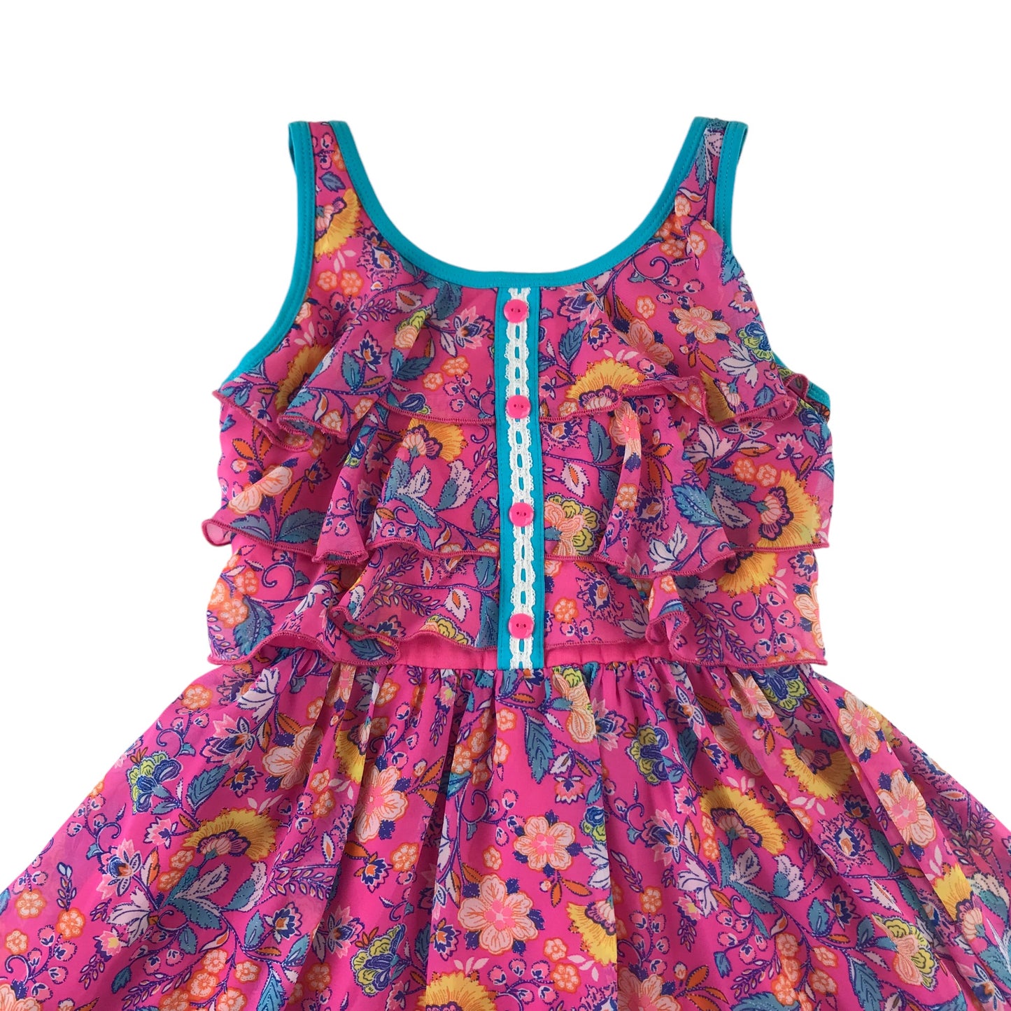 Jona Michelle Dress Age 10 Pink Floral Chiffon Layered Sleeveless