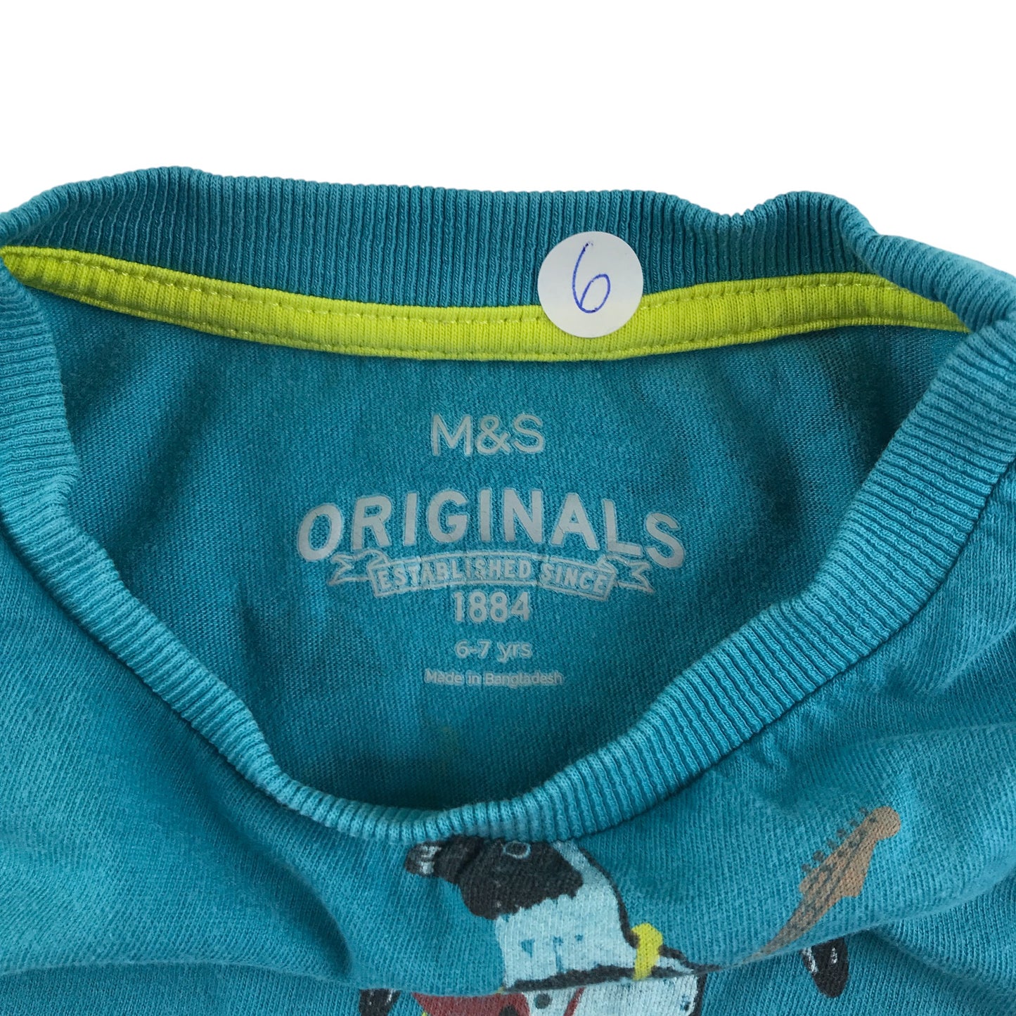 M&S t-shirt 6-7 years blue long sleeve penguin graphic print cotton