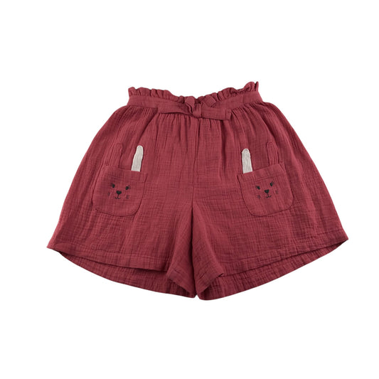 Nutmeg shorts 5-6 year pink animal pocket details and bowtie around waist cotton