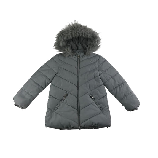 George Jacket Age 6 Grey Puffer Parka with Faux Fur Trim