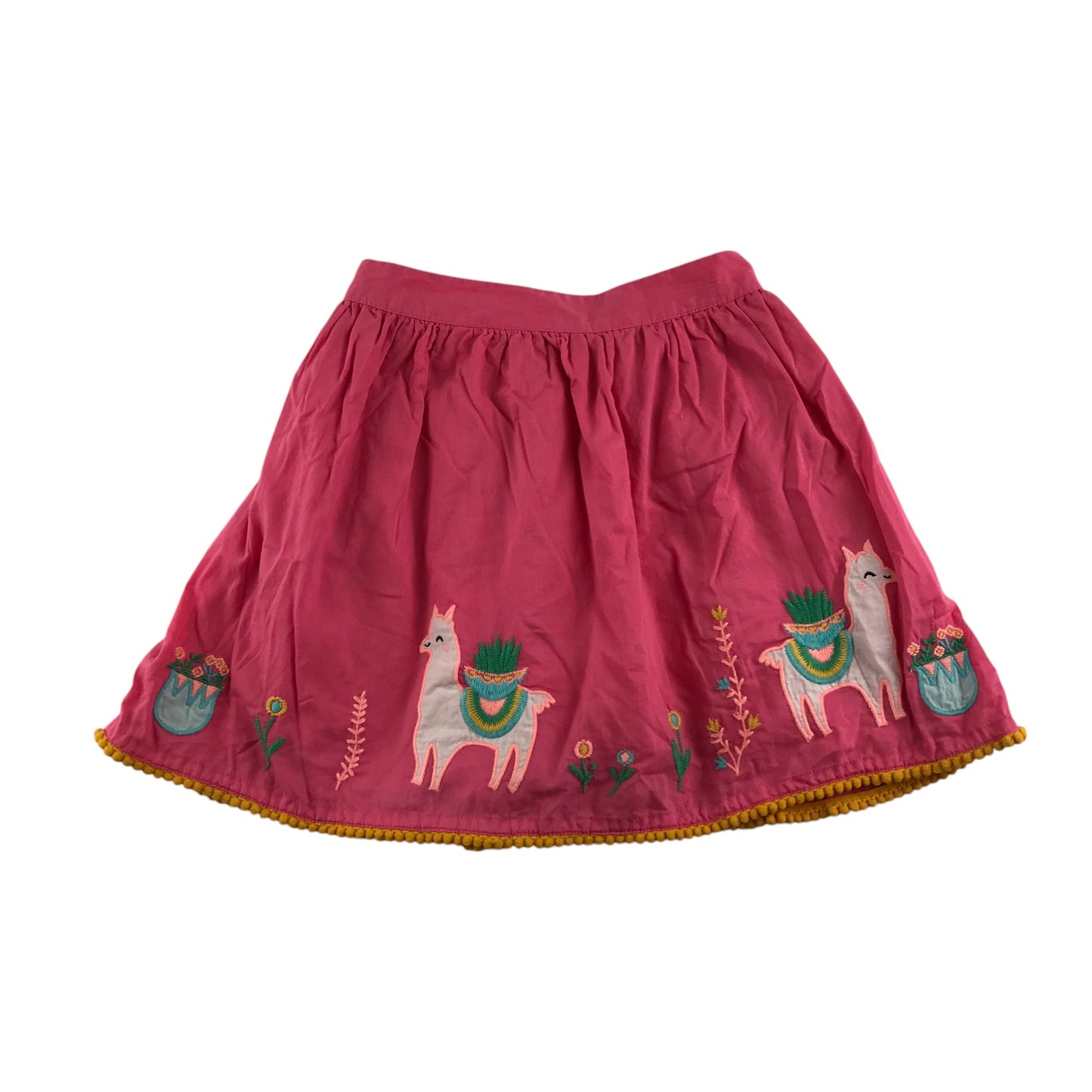 Nutmeg skirt 5-6 year pink lama and floral embroidery with detailed hem cotton