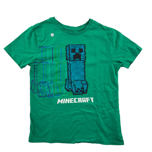 Primark Mojang t-shirt 7-8 years green minecraft flip sequin graphic cotton