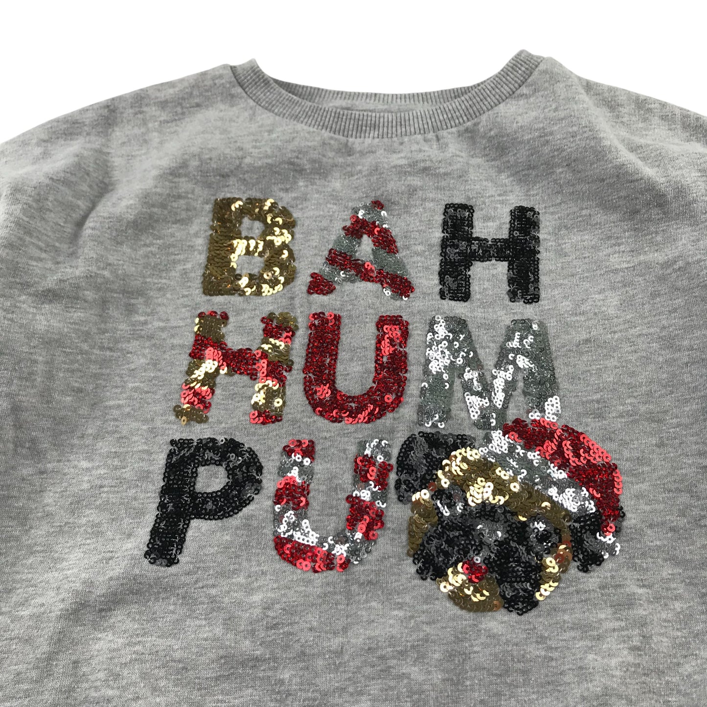 Tu festive sweater 6-7 years grey puff sleeve sequin PUG
