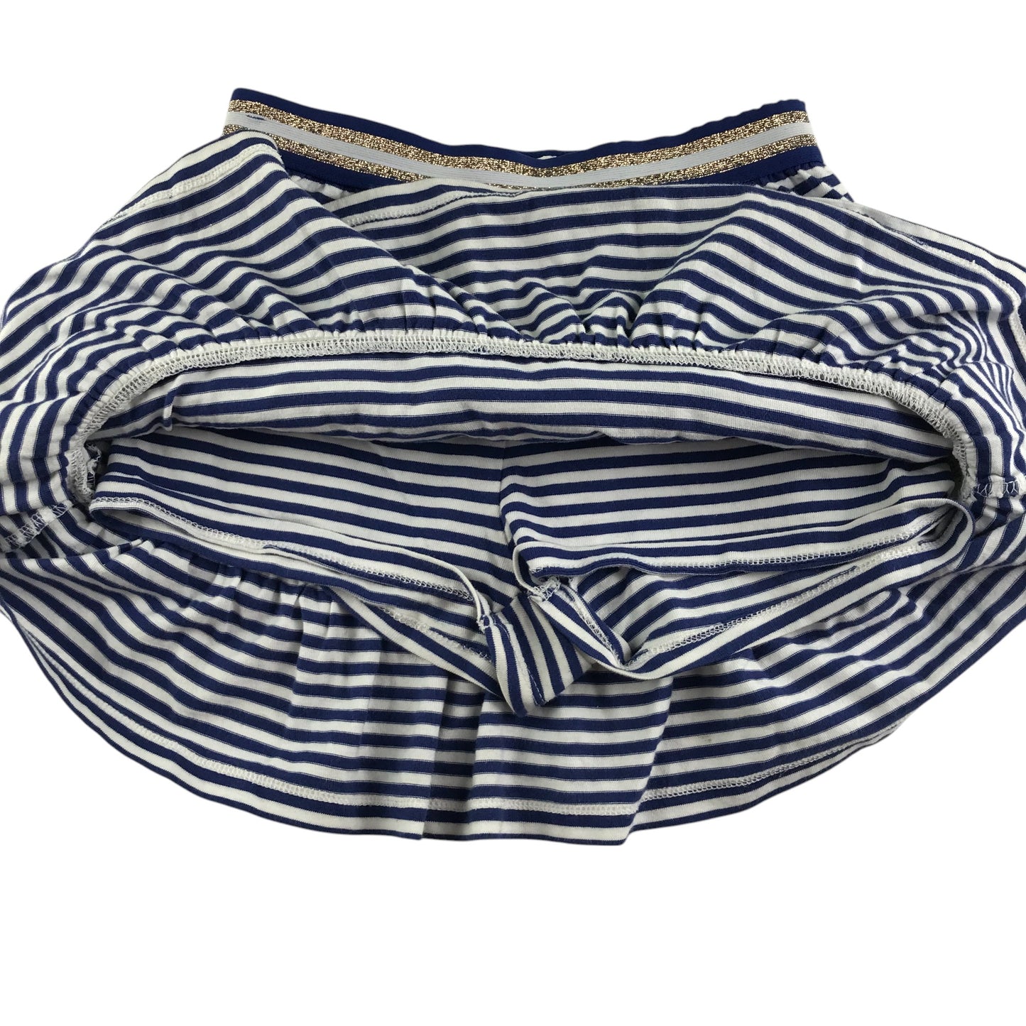 Boden skort 6-7 year navy and white stripy layered with golden glittery waistband