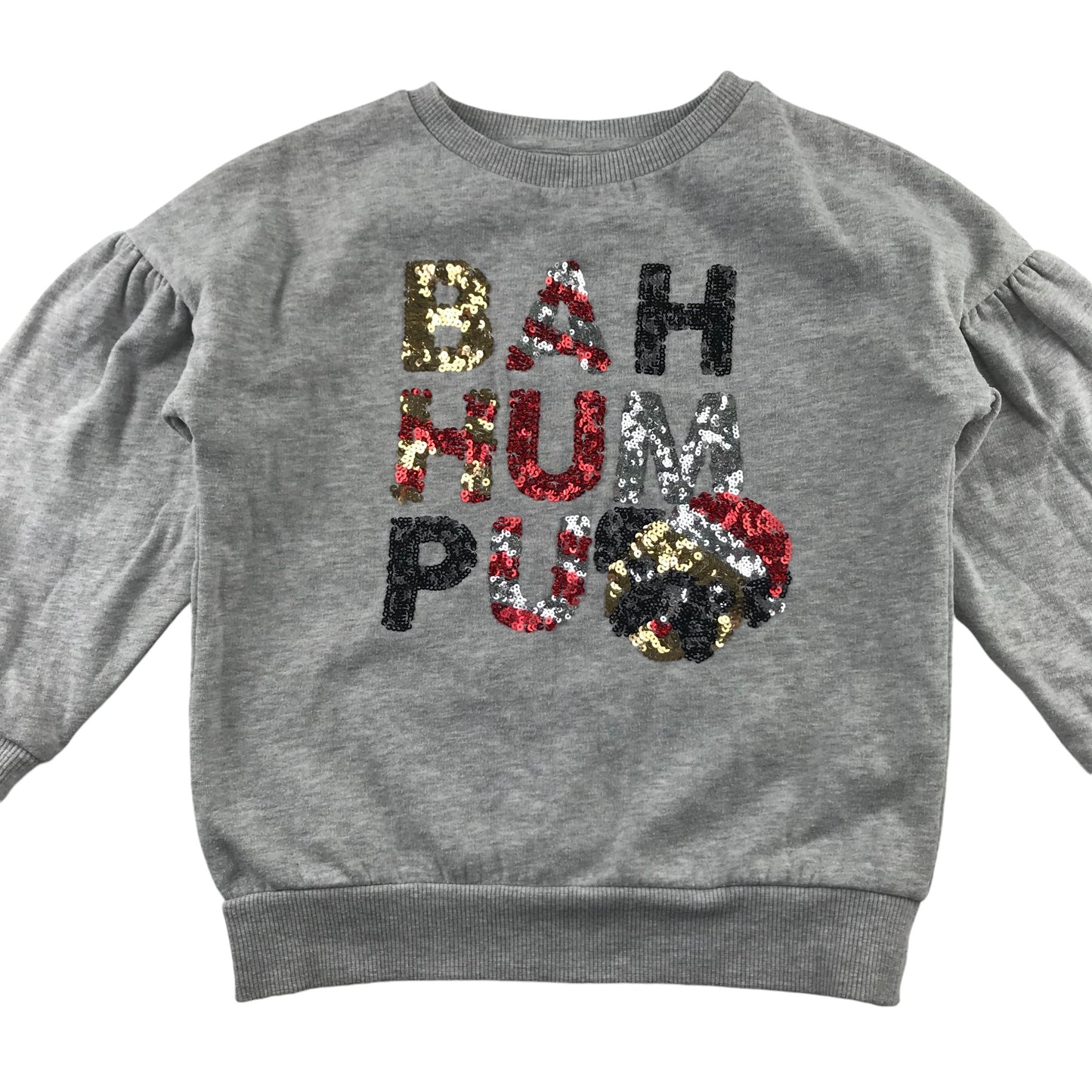 Tu festive sweater 6-7 years grey puff sleeve sequin PUG
