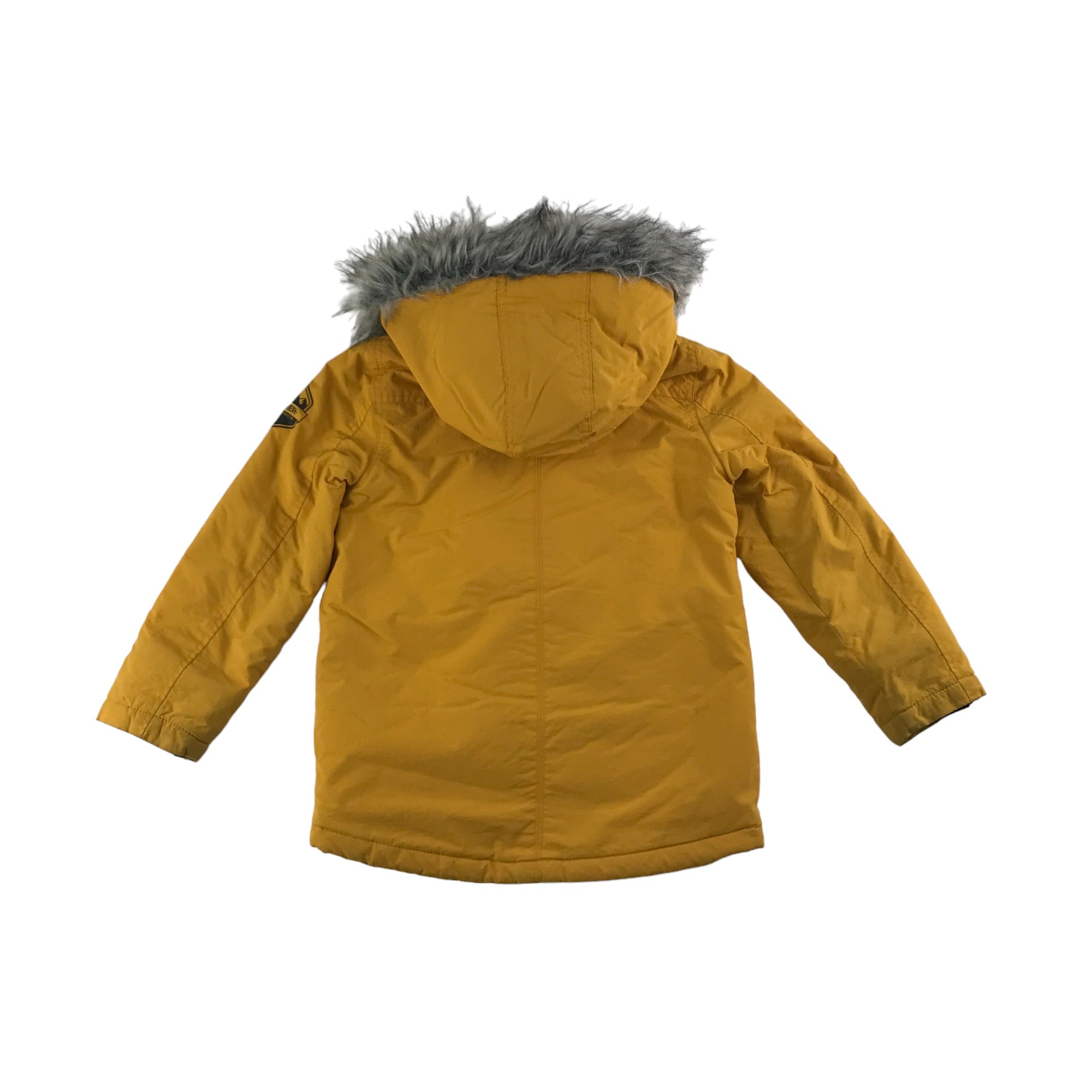 Matalan Jacket Age 7 Yellow Parka with Faux Fur Hood Trim